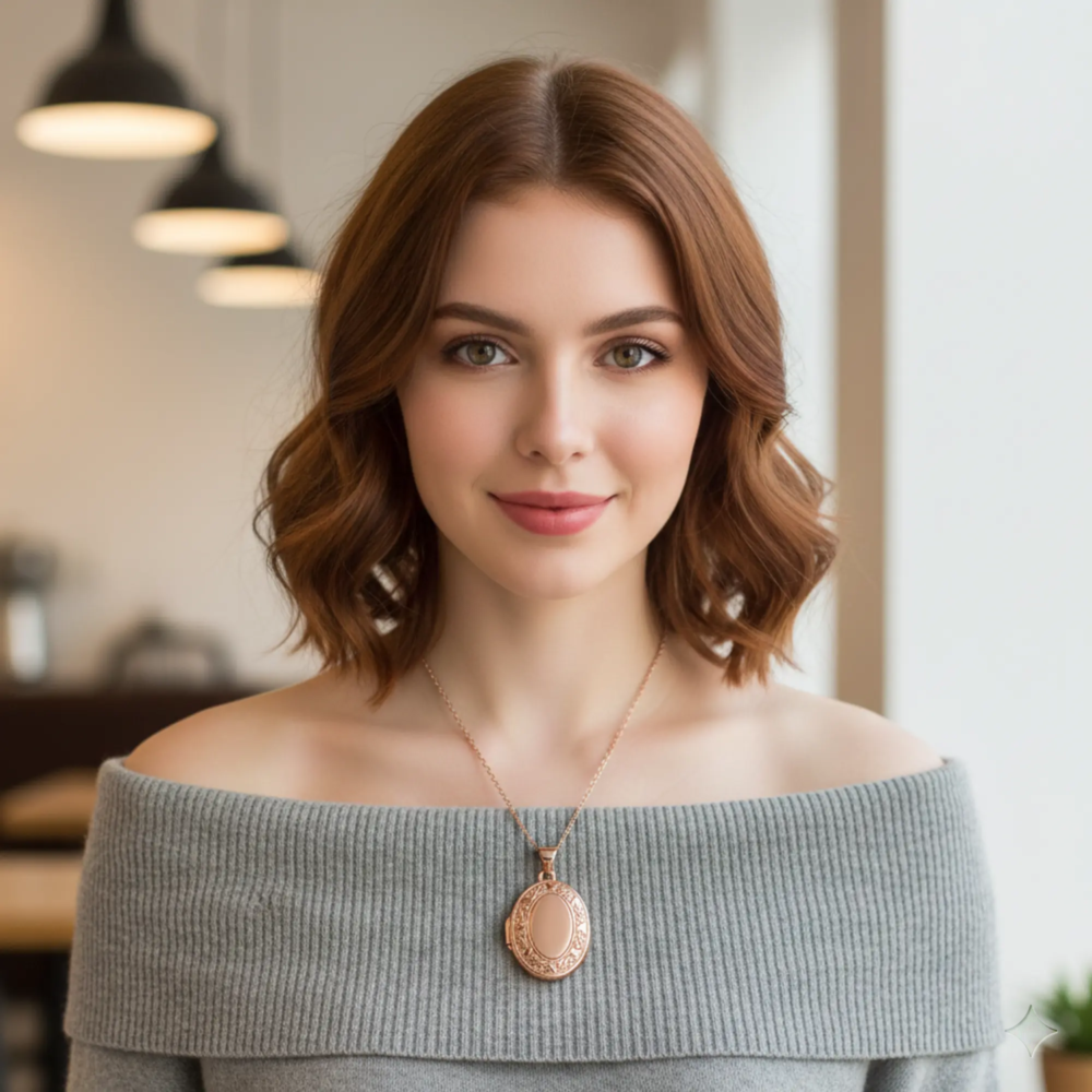 14k Rose Gold Oval Locket Pendant for Women with Ornate Heart and Scroll Design, Elegant Sentimental Jewelry for Keepsake Photos, Romantic Memory Necklace, Timeless Heirloom Gold Jewelry Piece