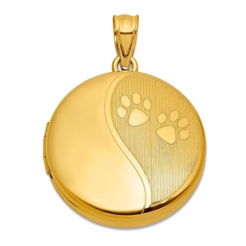 JewelryWeb Gold Plated Brushed and Polished Dog Cat Pet Paw Print 20mm Round Locket-Locket Necklace for Women