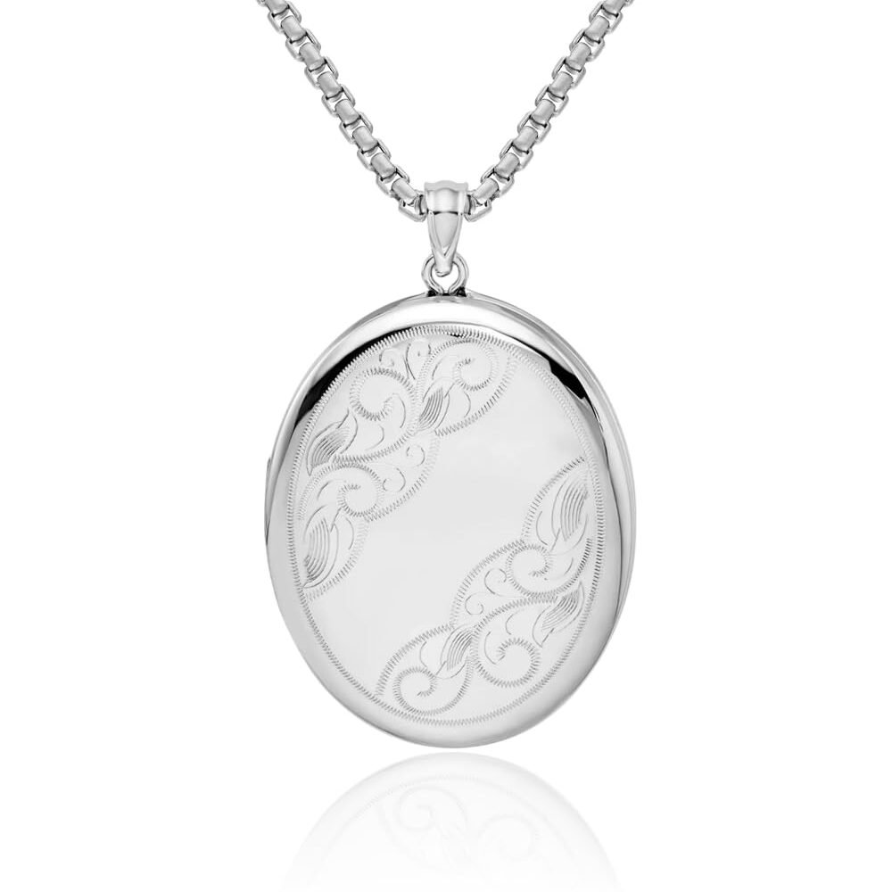 IceCarats 925 Sterling Silver Side Swirls Oval Personalized Photo Locket Necklace Picture Pendant Charm Only