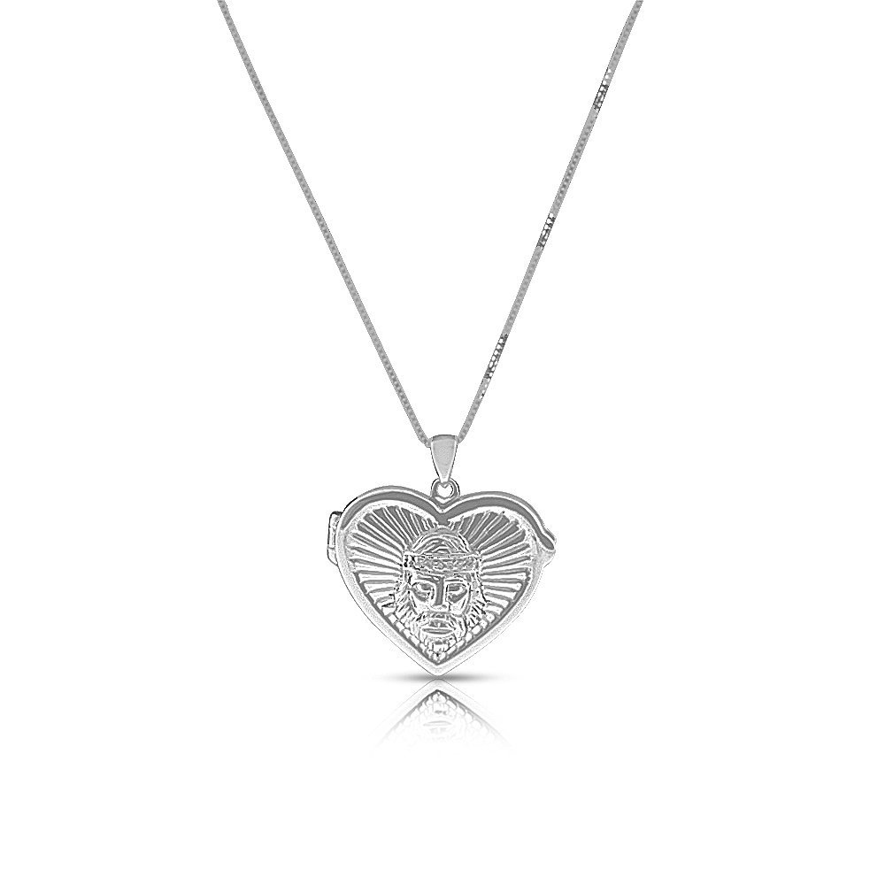 My Daily Styles 14K White Gold Religious Jesus Love Heart Locket Pendant Necklace, 18"