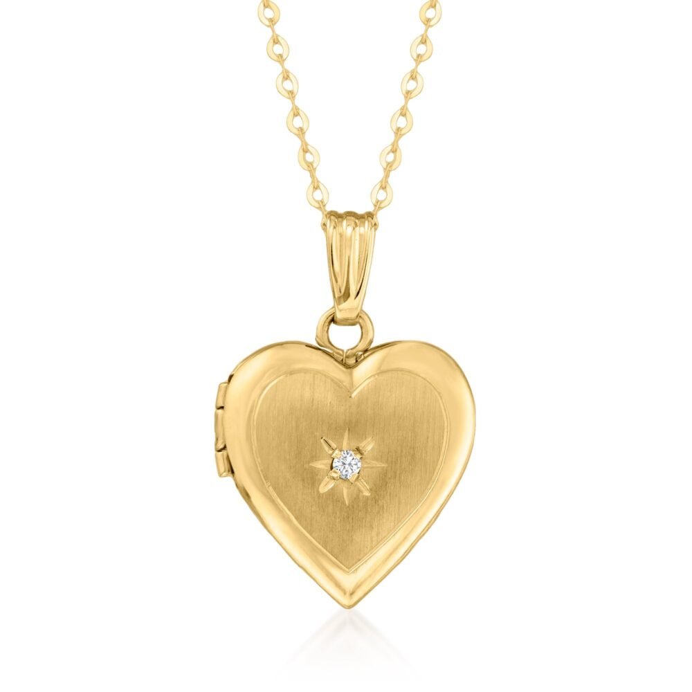 Ross-Simons Diamond-Accented Heart Locket Necklace in 10kt Yellow Gold. 16 inches