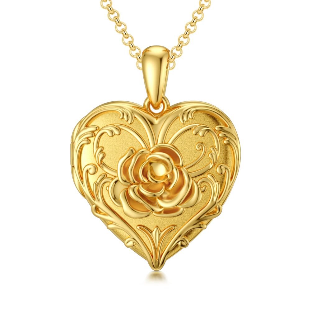 SOULMEET 18k Gold Plated Silver Rose Heart Shaped Locket Necklace That Holds 2 Picture,Your Are My Sunshine, 18" (Locket only)