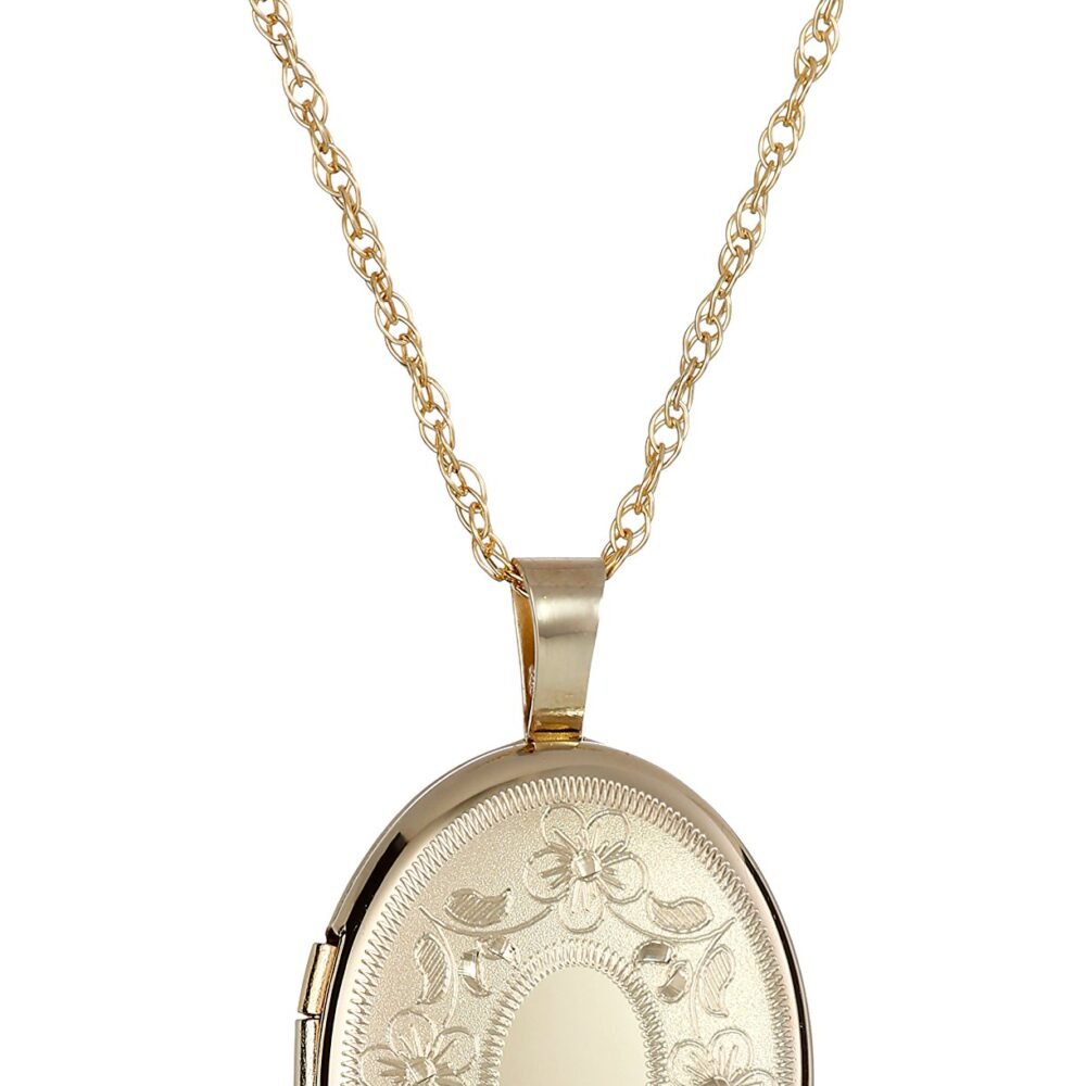 Amazon Essentials 14k Gold-Filled with Floral Design and Center Signet Oval Hand Engraved Locket Necklace, 18"