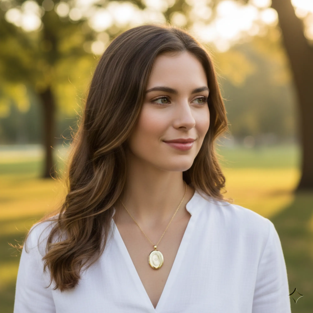 Amazon Essentials 14k Gold-Filled Polished Oval Pendant with Genuine 0.01 cttw Diamond Locket Necklace, 18"