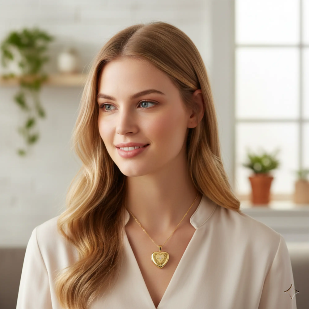 Diamond2Deal 14K Yellow Gold 12mm with .01ct. Diamond Star Heart Locket