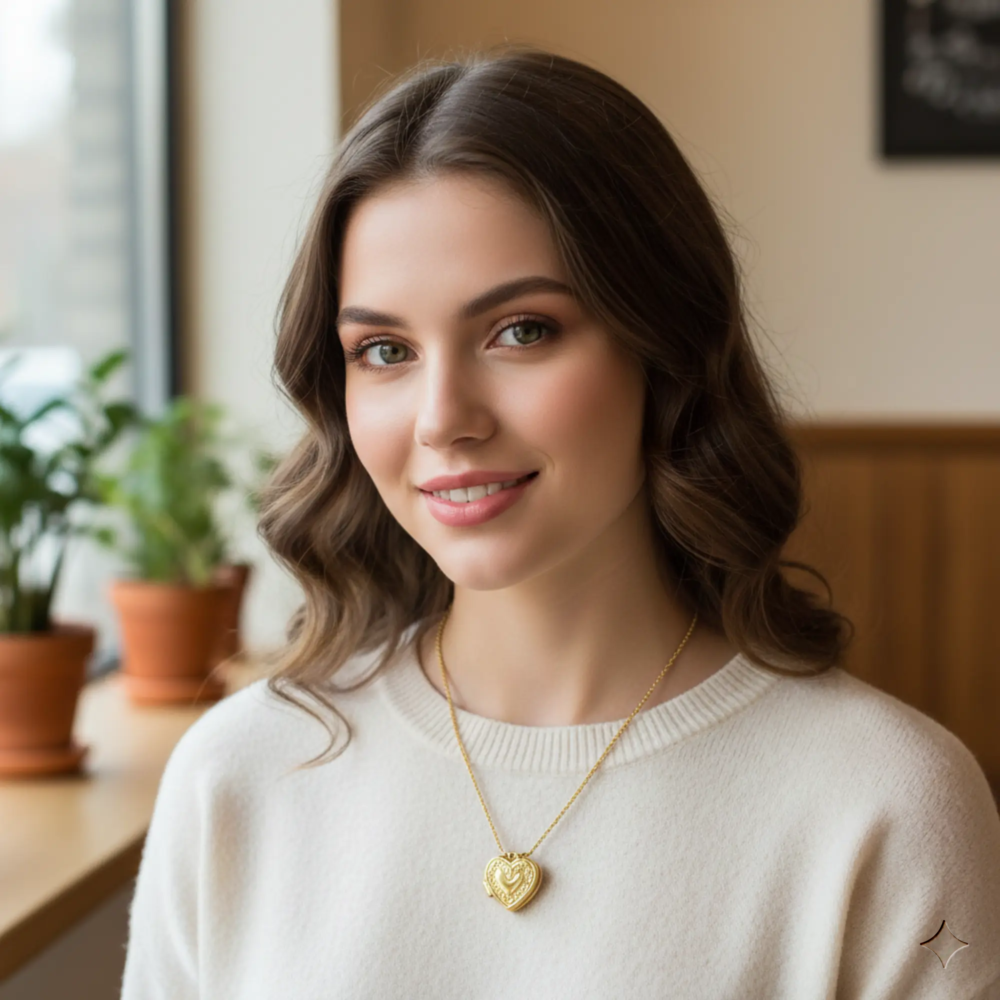 JewelryWeb 14k Gold 10mm Love Heart Photo Locket Pendant Necklace Ring Size 7.00 Statement Ring for Women