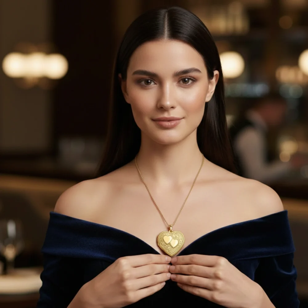 JewelryWeb 14k Yellow Gold Polished Holds 2 photos Double Love Heart Locket 24x18.6mm Wide Locket Necklace for Women