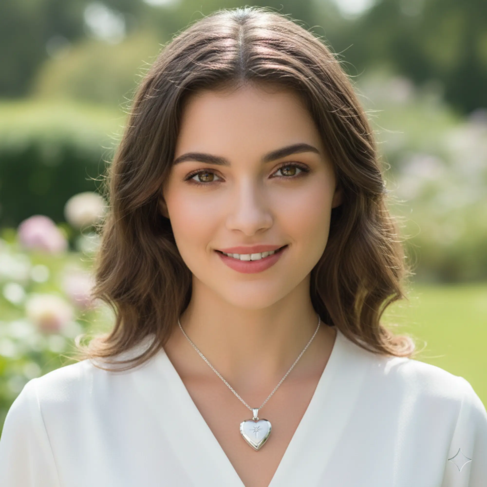 PicturesOnGold.com 14k White Gold and Diamond Heart Locket 2/3 Inch X 2/3 Inch Solid 14K White Gold (Locket Only)