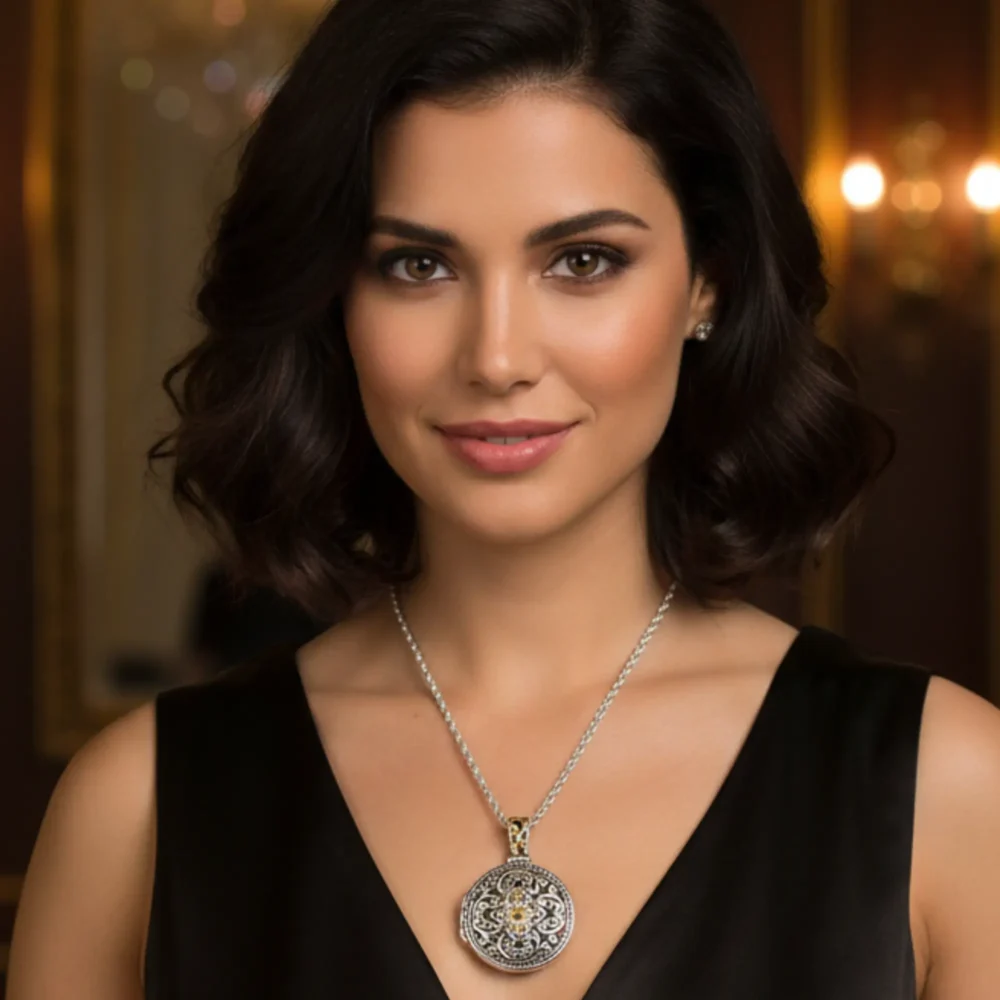 Ross-Simons Two-Tone Sterling Silver Bali-Style Locket Necklace. 18 inches