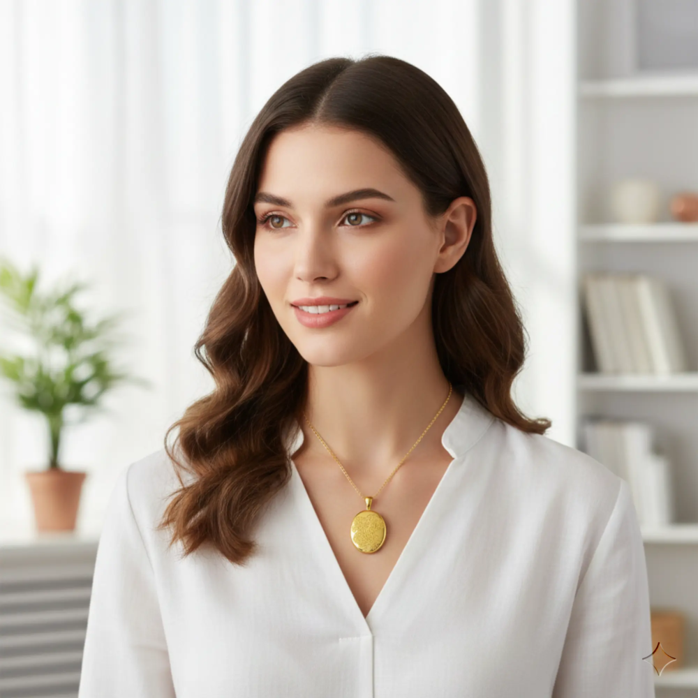 SOULMEET Personalized 10k 14k 18k Solid Gold/Plated Gold Signet Sunflowers Oval Locket Necklace That Holds Up to 4 Pictures Oval Family Photo Locket (Custom photo & text)