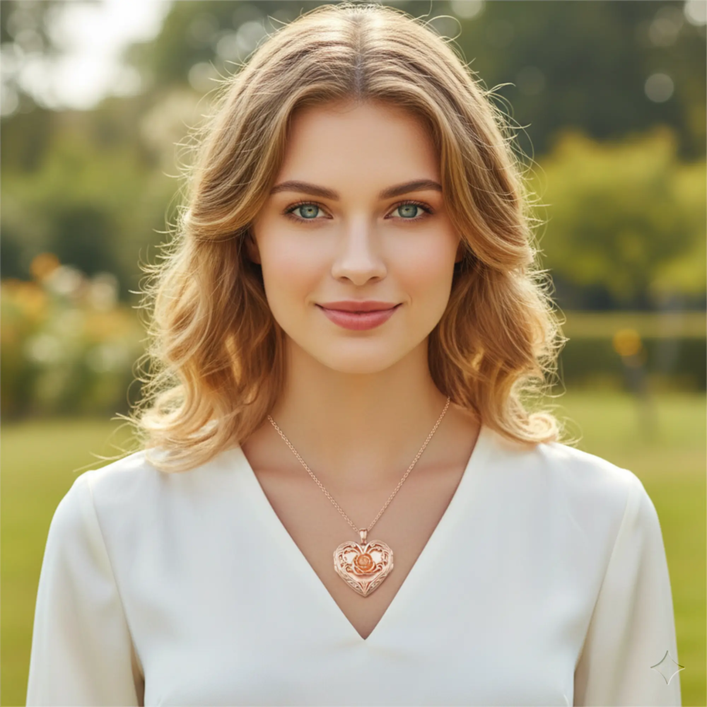 SOULMEET Personalized Real 10k 14k 18k Flower Rose Gold Rose Locket Necklace That Holds 5 Pictures Custom Image Photo Locket (Custom photo)