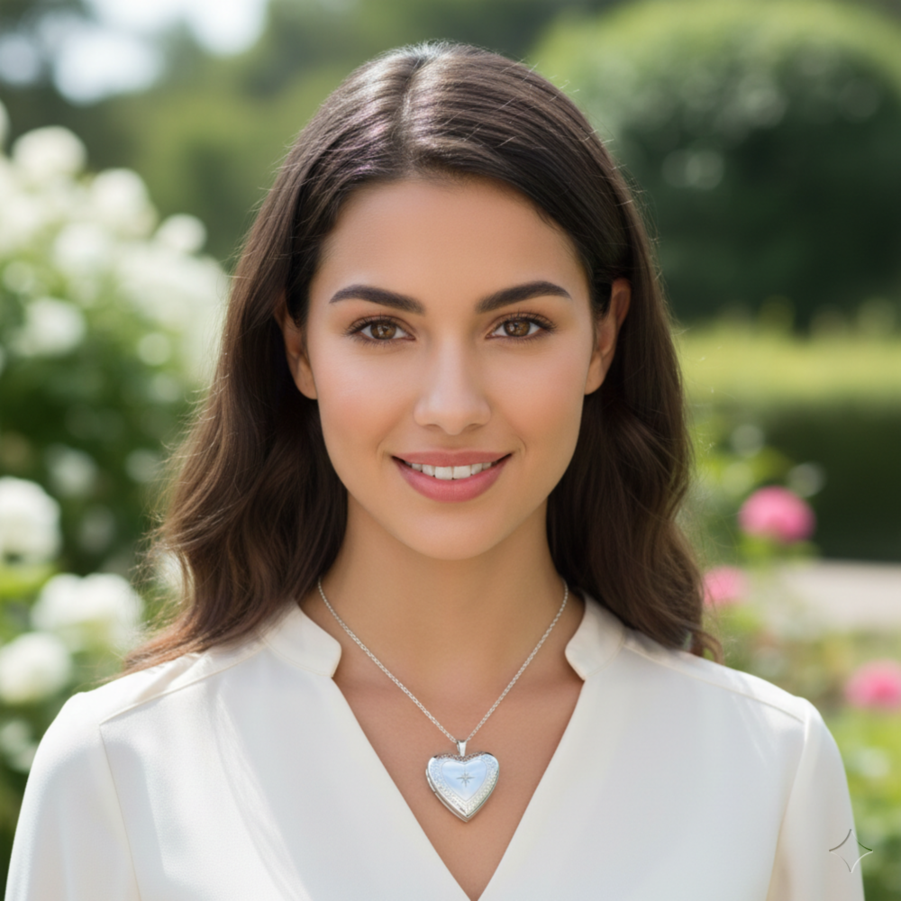 The Black Bow 20mm Textured Swirl and Diamond Heart Locket in 14k White Gold
