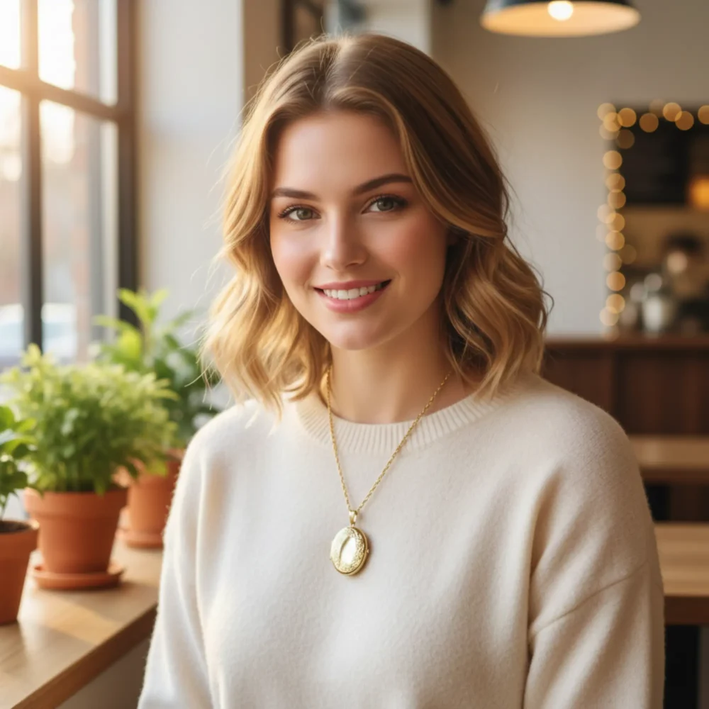 Women's & Ladies 14k (Karat) Yellow Gold-Filled Engraved Oval Four Picture Locket, Gold-Filled Locket Features Flower Engraved Details & Opens To Reveal Four Pictures, 18" Inch Yellow Gold Rope Chain